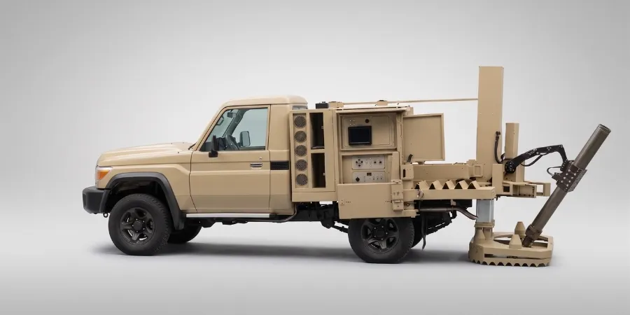 AIMS rapid deployment mobile mortar carrier with automated target alignment 4x4 tactical platform studio view
